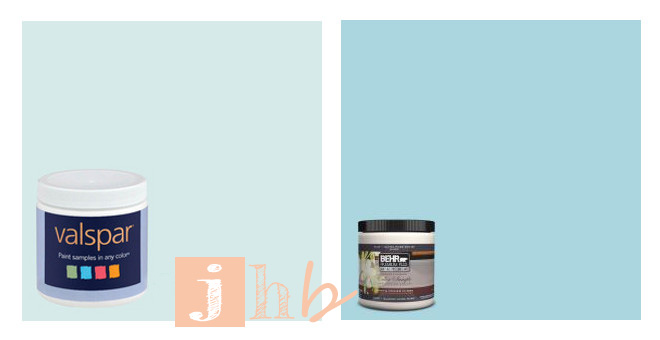 Valspar Fountain Mist and Behr Rapture Blue